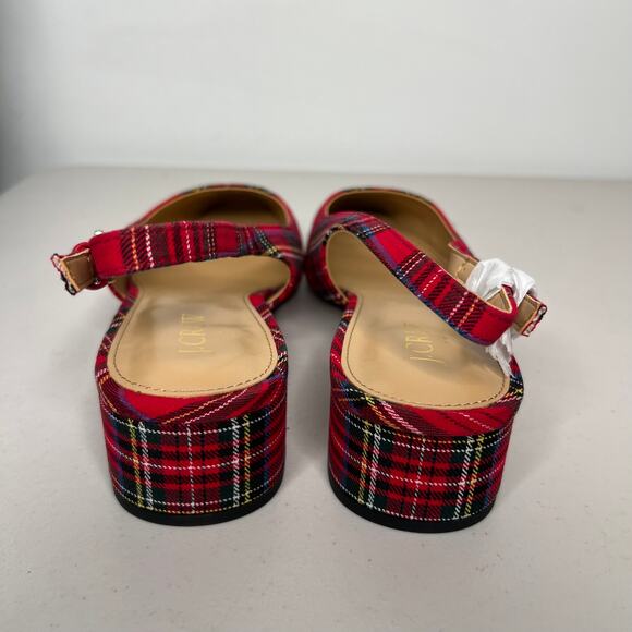 J. Crew Red Tartan Low Heel Cap Toe Slingbacks Size 9 - Picture 6 of 9
